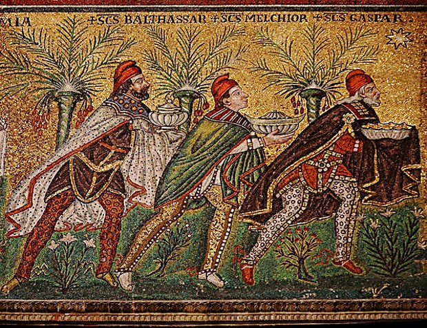 The Magi according to a 6th century mosaic in Ravenna, Italy. [Creative Commons license, photo by Nina Aldin Thune.]