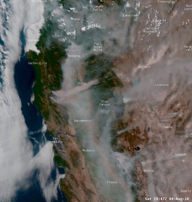Satellite imagine of wildfire smoke. - NWS