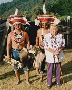 L to R: Merv George Jr., his father, Merv George Sr., and his grandmother Winnie George, after a jump dance ceremony in the early 1990s. - PHOTO COURTESY MERV GEORGE JR.