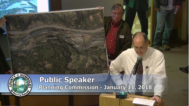 Humboldt Bay Municipal Water District General Manager John Friedenbach and staff address the County Planning Commission in January with concerns about Mercer-Fraser Co.'s proposal. - SCREENSHOT