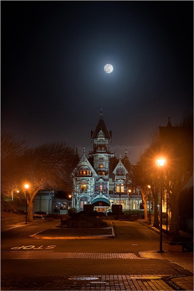 The Carson Mansion beneath the Snow Moon of February, 2020. Eureka, Humboldt County, California. - PHOTO BY DAVID WILSON