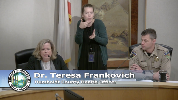Public Health Officer Teresa Frankovich and Sheriff William Honsal discuss the shelter in place order taking effect at midnight. - SCREEN SHOT OF TODAY'S PRESS CONFERENCE