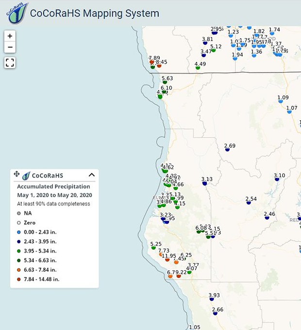 Humboldt County rainfall numbers for May - COMMUNITY COLLABORATIVE RAIN, HAIL AND SNOW NETWORK