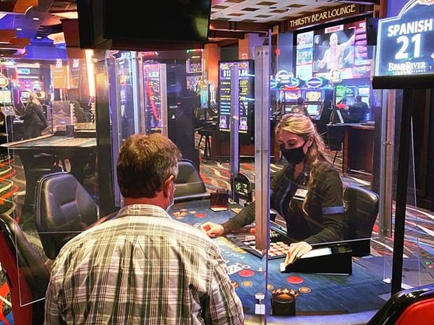 Plexiglass dividers between dealers and players at Bear River Casino Resort. - COURTESY OF BEAR RIVER CASINO