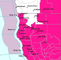 The red flag warning areas in pink. - NWS