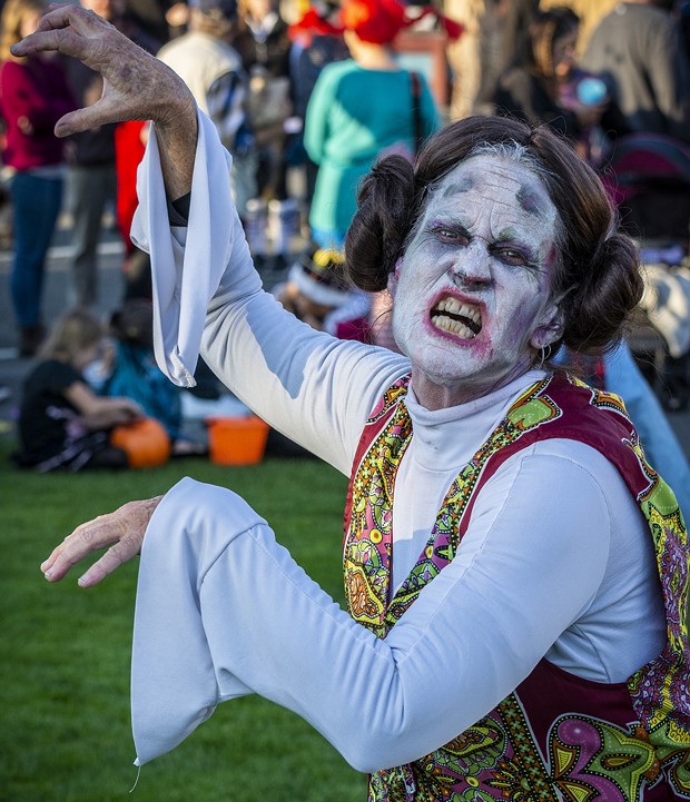 A zombie Princess Leia from Star Wars (Leslie Quinn) joined a past zombie flash mob performance of "Thriller." - PHOTO BY MARK LARSON