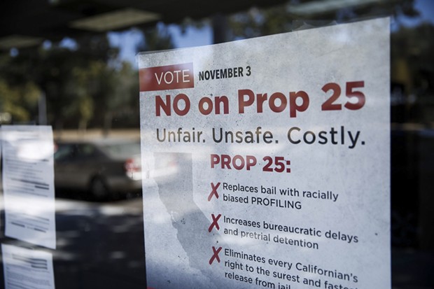 A sign against Proposition 25 is displayed at Bad Boys Bail Bonds on Oct. 12 in San Jose. - DAI SUGANO/BAY AREA NEWS GROUP