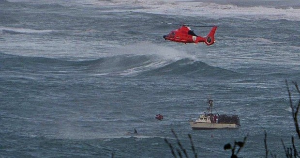 A U.S. Coast Guard helicopter near what appears to be a crab boat off Patricks Point this afternoon. - GARTH EPLING