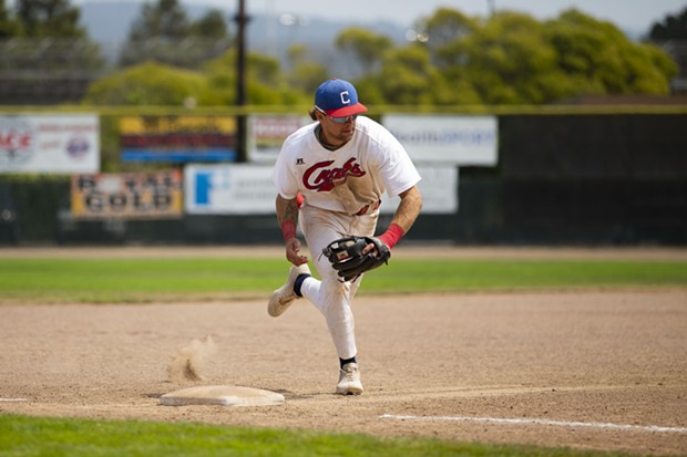 Third baseman David Morgan makes a play on a ground ball on July 25, 2021 against TKB Baseball at Arcata Ballpark. - THOMAS LAL