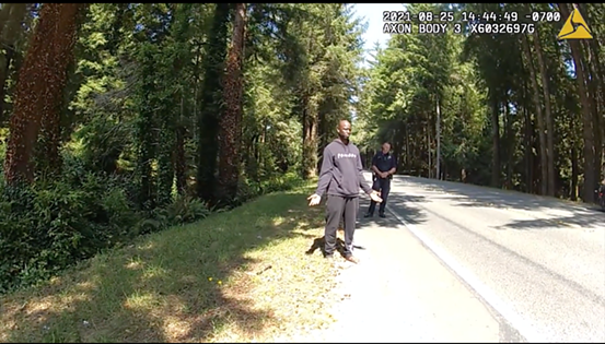 At points in speaking to officers, Robert Anderson seemed to address a woman at the scene standing down the road. - SCREENSHOT