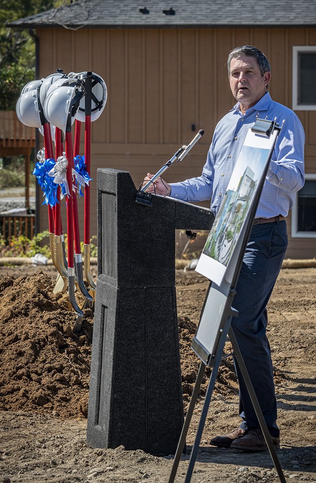 Assemblymember Jim Wood spoke at the groundbreaking event and recalled his memories of Herrmann Spetzler, the late, long-time president of Open Door Community Health Centers, and his dreams of one day building a new Arcata Community Health Center building. - MARK LARSON