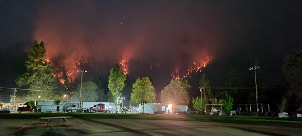 The Six Rivers Complex on the evening of Aug. 10 from the Incident Command Post. - PHOTO BY FIREFIGHTER STEVEN DOUGLAS WITH CEDAR MOUNTAIN FIRE