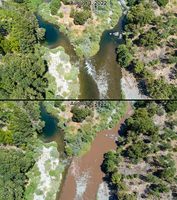 Photos of the South Fork of the Salmon River before and after the inundation. - PHOTOS BY  SCOTT HARDING