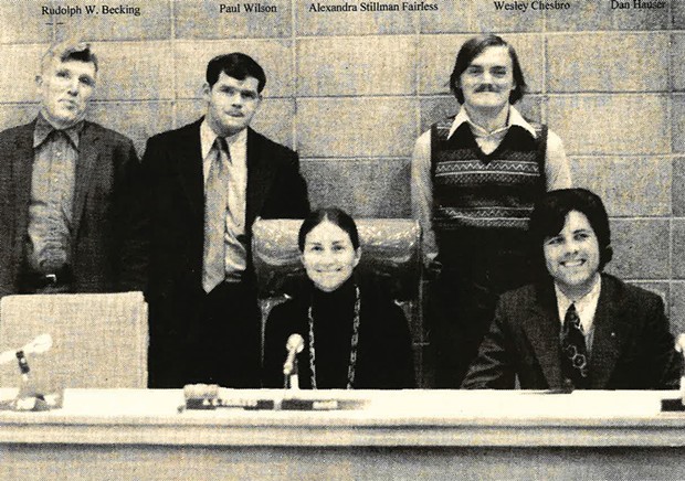 The 1974 Arcata City Council after Alex Stillman (center) was elected as the city's first woman mayor. - CITY OF ARCATA