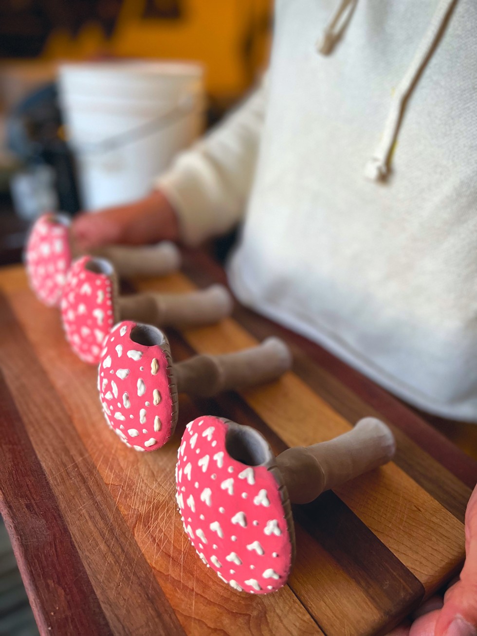Mushroom pipes are a nod to Be's mycological studies. - PHOTO COURTESY OF CATE BE