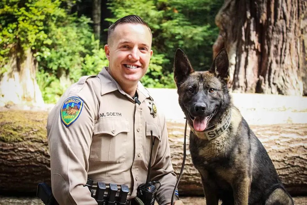 Humboldt County Sheriff's Office deputy Maxwell Soeth with his first canine with the department, Gusto, in 2018. - HCSO