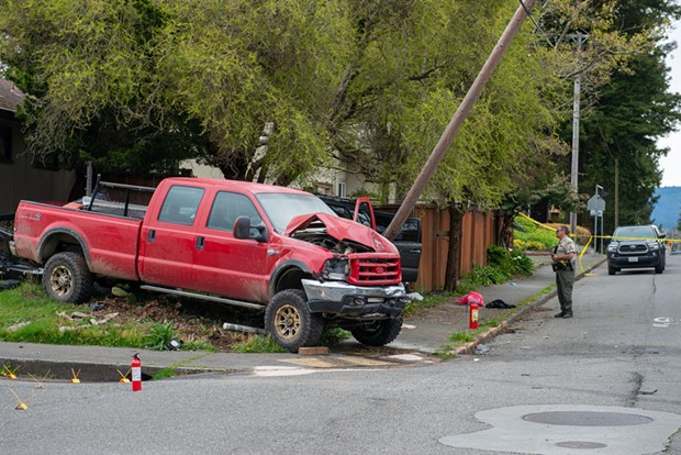 The crash scene at Harris and Dolbeer streets. - PHOTOS BY MARK MCKENNA