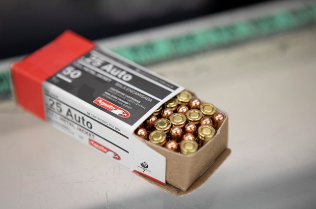 A box of ammunition on the counter at Big 5 Sporting Goods in El Cerrito on Sept. 9, 2019. - PHOTO BY ANNE WERNIKOFF FOR CALMATTERS