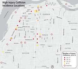 A map of some of Eureka's most dangerous intersections. Click to enlarge.