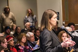 Focus Strategies Founder Megan Kurteff Schatz addresses a joint meeting of the Eureka City Council and the Humboldt County Board of Supervisors. - SUBMITTED PHOTO