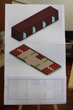 A model of a renovated container and a site plan. - THADEUS GREENSON