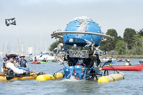 Planet Nine's cat people doggie paddle out on Humboldt Bay for the Kinetic Grand Championship on Sunday. - MARK MCKENNA
