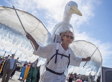 Local puppet master James Hildebrandt, of Arcata, led the All Species Parade with an avian creation. - MARK LARSON