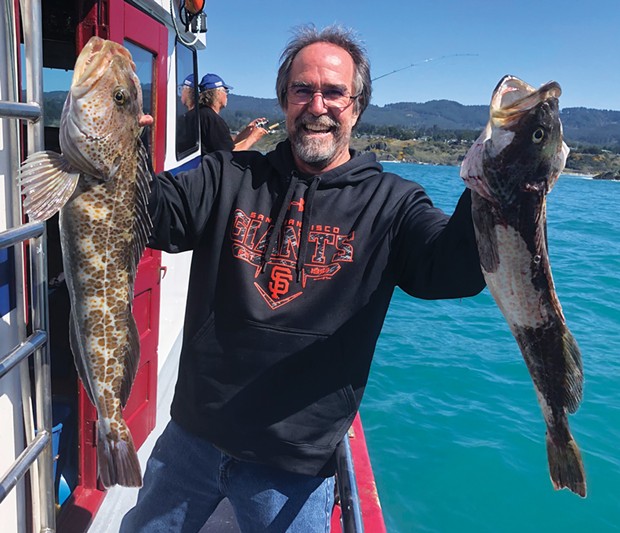 Wesley Brown, of Carson City, Nevada, holds the limit of lingcod he recently caught aboard the Nauti-Lady of Brookings Fishing Charters. He was using a P-Line Lazer Minnow tipped with squid.
