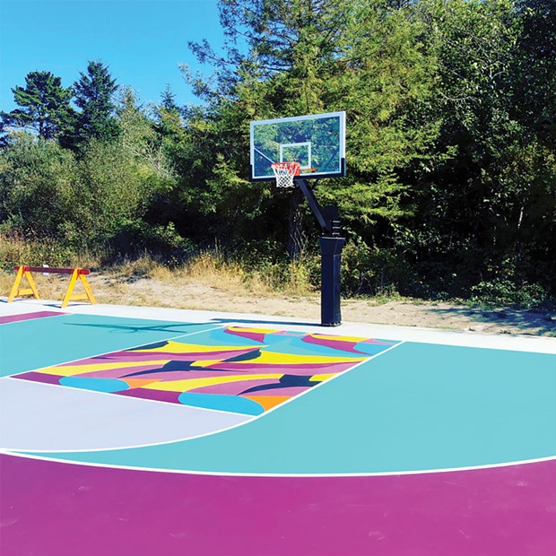 Project Rebound's basketball court mural at Arcata's Shay Park.