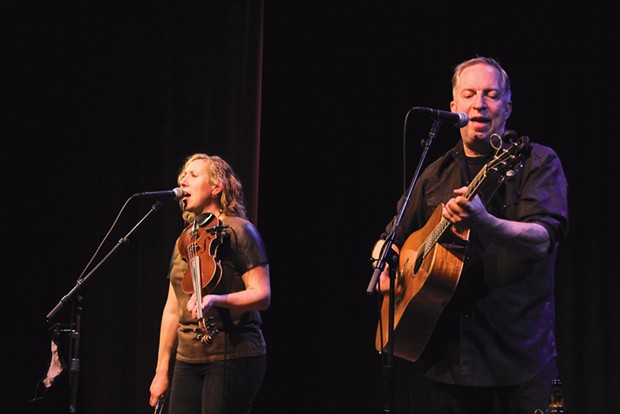 Sara Milonovich and Greg Anderson on stage at the Arcata Playhouse Nov. 12.