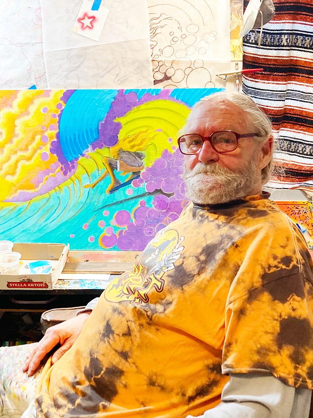 Butch Cornelius in his Eureka studio with recent work.