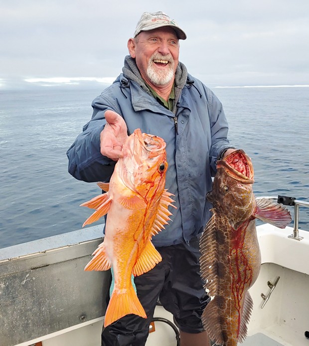 Hank Mautz, of Redding, holds a canary rockfish and a lingcod taken last year near Cape Mendocino. The 2022 rockfish Pacific halibut and salmon seasons all open on Sunday, May 1.