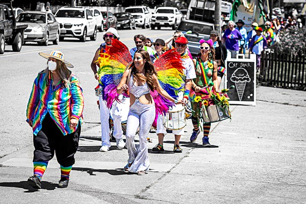 Ferndale Pride marchers make their way through town bedecked with rainbows on Sunday, June 26.