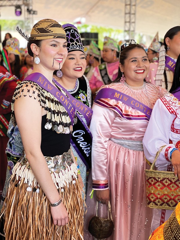 Tori McConnell (left) with fellow Miss Indian World contestants.