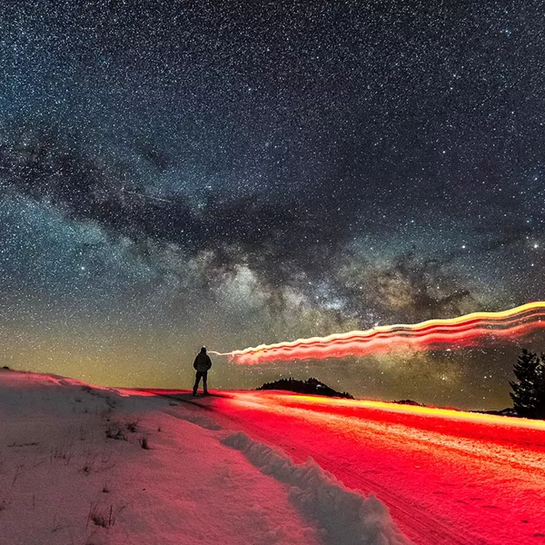A little fun painting with light for this snowy pre-dawn self-portrait outside of Kneeland. Feb. 21, 2018. - PHOTO B Y DAVID WILSON