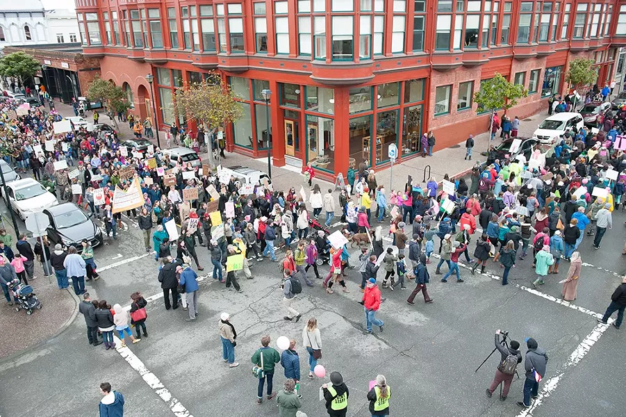 The 2017 march moves up F Street and turns down Third Street. - PHOTO BY MARK MCKENNA