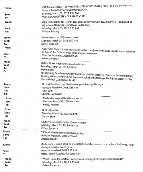 The Intern Art Project Award: The Vermont Governor's Office responded to a request for email meta data by having five interns spend hours cutting and pasting the information from paper copies of emails into a 43-page collage. Seriously. - OFFICE OF GOVERNOR PHIL SCOTT