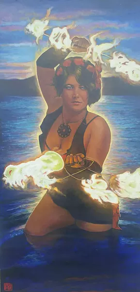 "Fire," oil painting by Toni Magyar at the Umpqua Bank Upstairs Gallery.