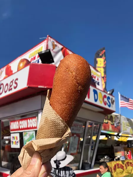 The iconic jumbo corndog. - PHOTO BY JENNIFER FUMIKO CAHILL
