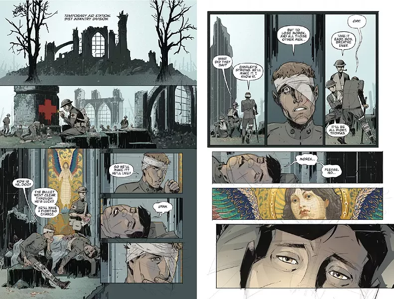 Ekedal: "This page is literally the fading of the light. From this point on, the color palette drains out and we don't see that color return until the very end." - COMIC WRITTEN BY CHAG LOWRY, ILLUSTRATED BY RAHSAN EKEDAL