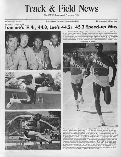 Talmadge (top left, second from left) on the cover of Track & Field News in May of 1967.