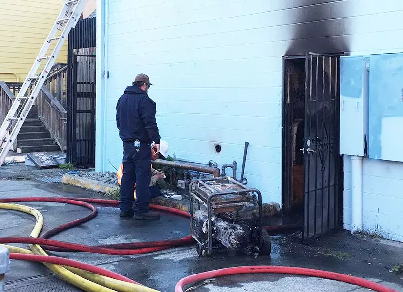 Responders from the nearby Arcata Plaza fire station quickly extinguished a generator fire at Big Blue Cafe on Oct. 27, 2019 – before Measure R's failure curtailed the station's operating abilty. - PHOTO BY RYAN HUTSON