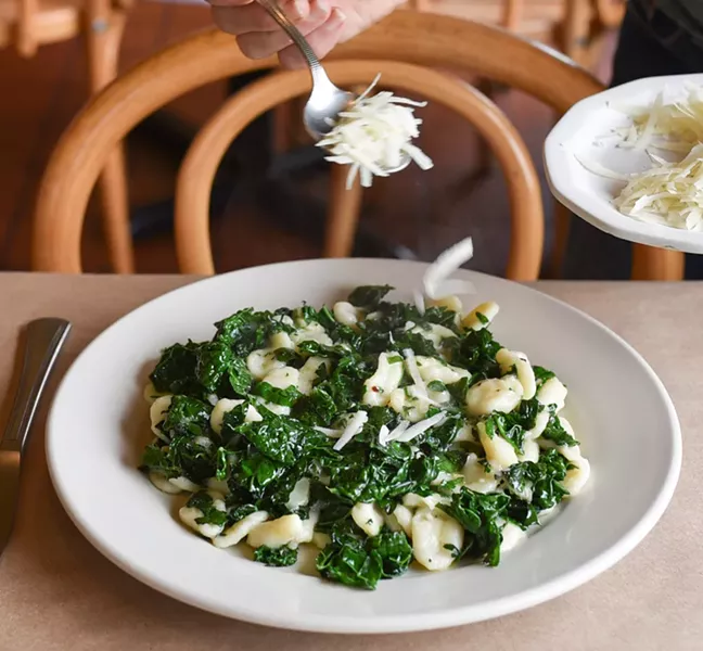 Oriechiette with kale and pecorino at La Trattoria. - PHOTO BY DREW HYLAND