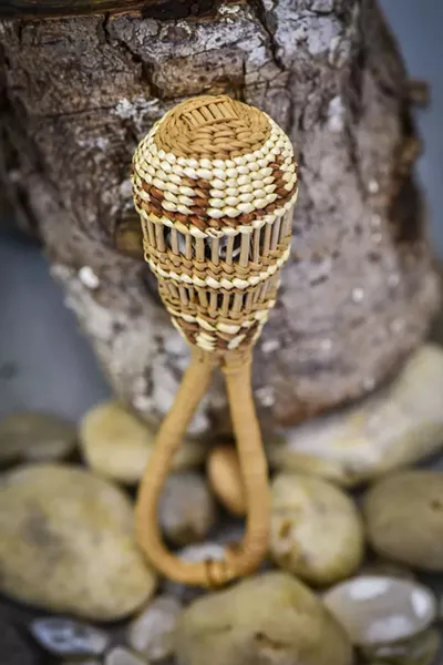 A woven baby rattle at the Yurok Visitor’s Center. - DREW HYLAND