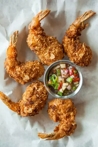 Firecracker shrimp. - PHOTO BY AMY KUMLER. STYLING BY LYNN LEISHMAN.