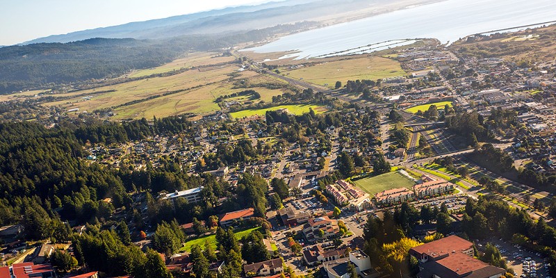 An aerial view of Cal Poly Humboldt.