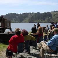 Chah-pekw O’ Ket’-toh (Stone Lagoon) Visitor Center Reopens A crowd of community members, tribal leaders and state officials listen to&nbsp;Yurok Tribal Chair Joseph James give a speech at the Stone Lagoon Visitor Center reopening. Photo by Carly Wipf