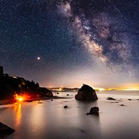 Beach Bonfire, Meteors and the Milky Way