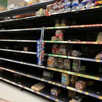 The barren shelves at Eureka's WalMart on Tuesday evening.