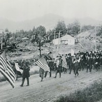 This photo of the Armistice Day march from Rio Dell to Scotia shows the extent to which the countywide face mask ordinance was ignored by some.